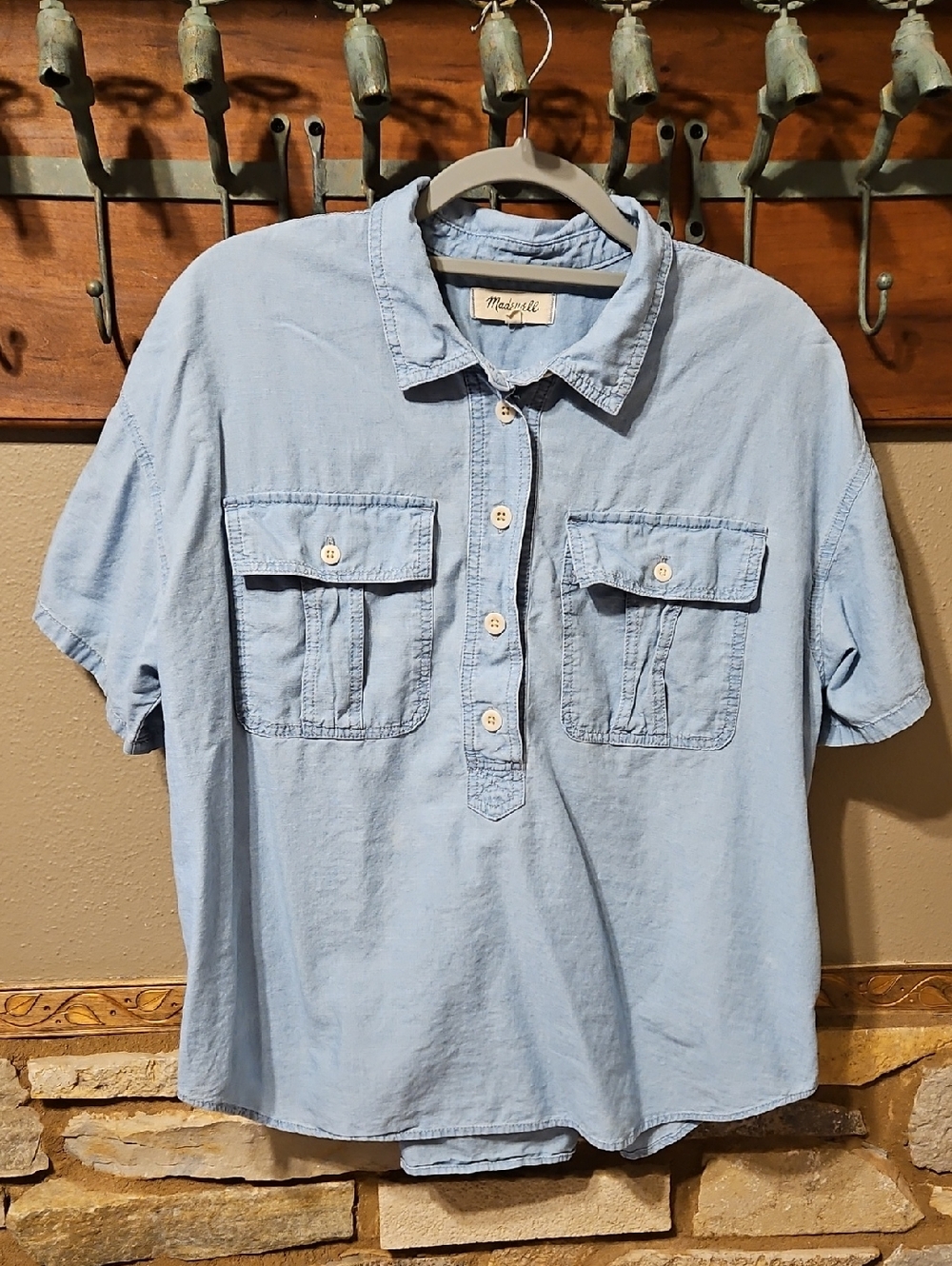 Madewell Button Up Denim Looking Top Size XL